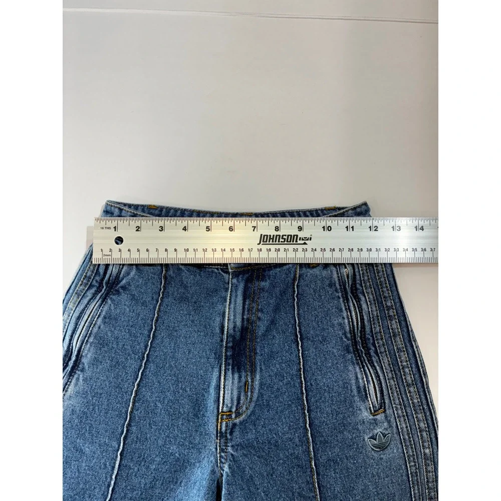 Sold. Adidas Originals Women Blue Pintuck Wide Leg Denim Jeans 3-Stripe Size - Picture 5 of 9
